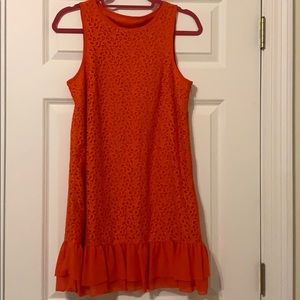 Kensie orange lace shift dress with ruffle hem